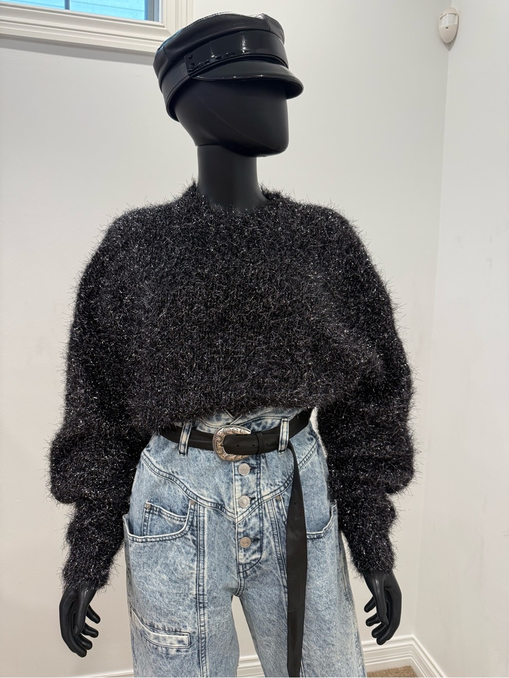 Isabel Marant Runway Fuzzy Metallic Tinsel Oversized Cropped Sweater 38 NEW